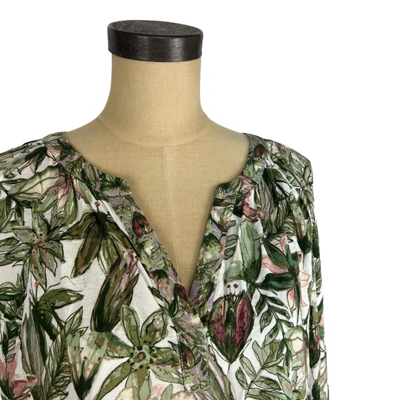 Ulla Popken botanical multicolored print long sleeve tunic top SZ 28 - Picture 2 of 11